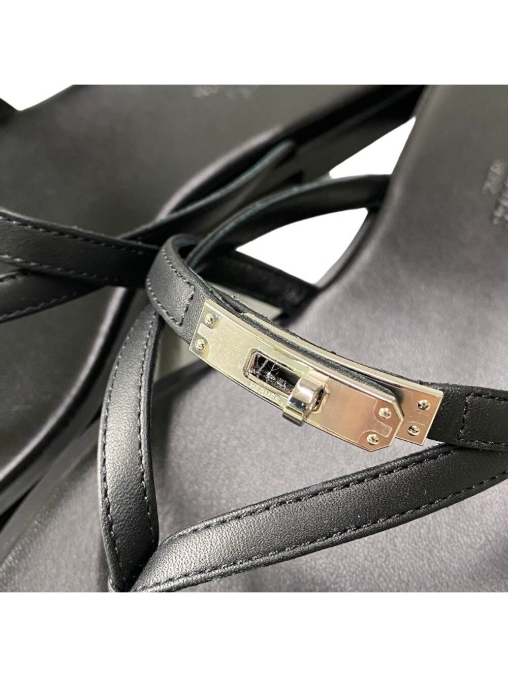 ★SOLD★ Hermes Miss Sandals Flat Shoes Cross Strap 37 Black Leather - Picture 7 of 11